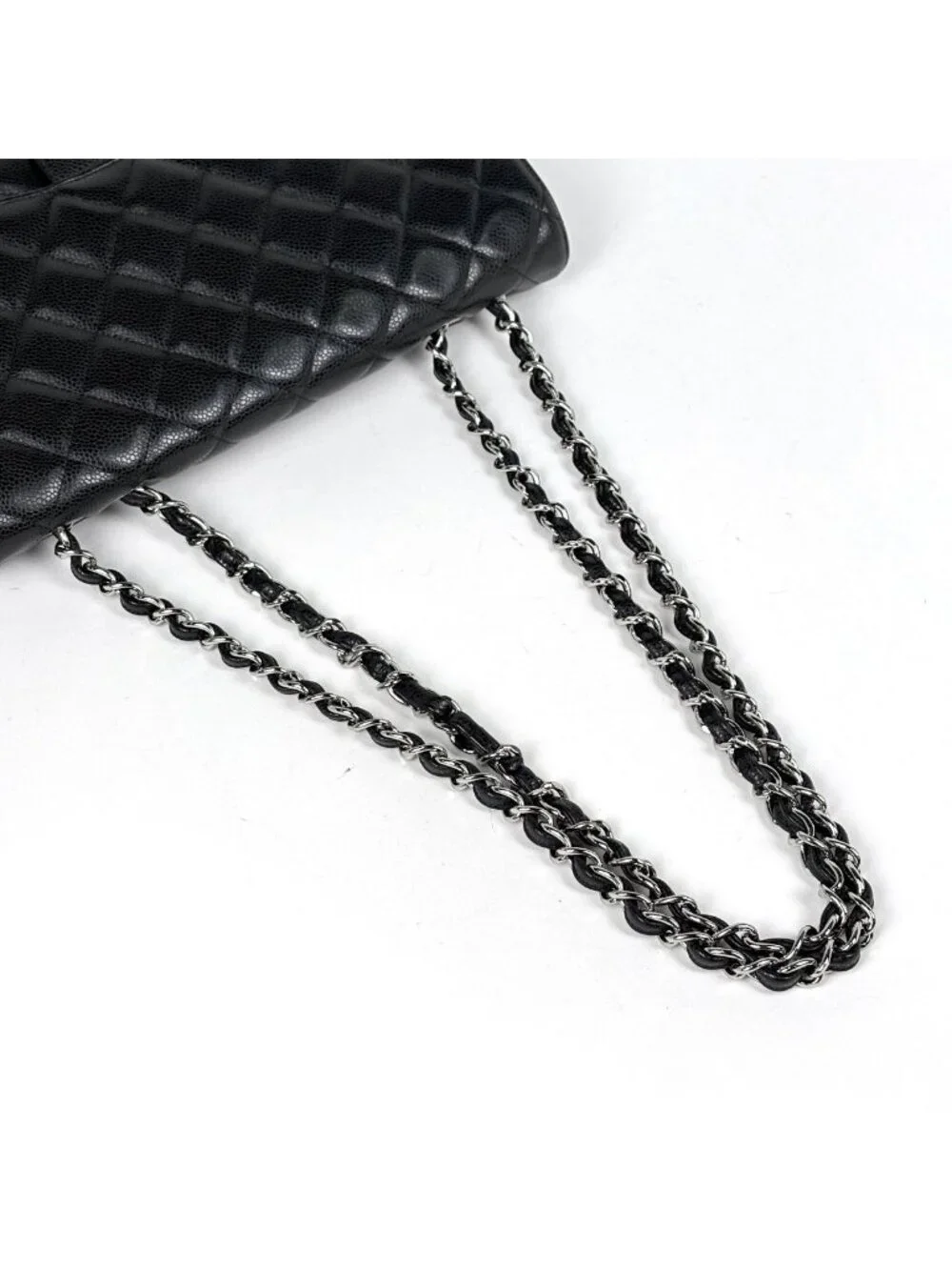 Chanel Big Quilted Shoulder Bag CC Logo Single Flap Chain Caviar Leather Black